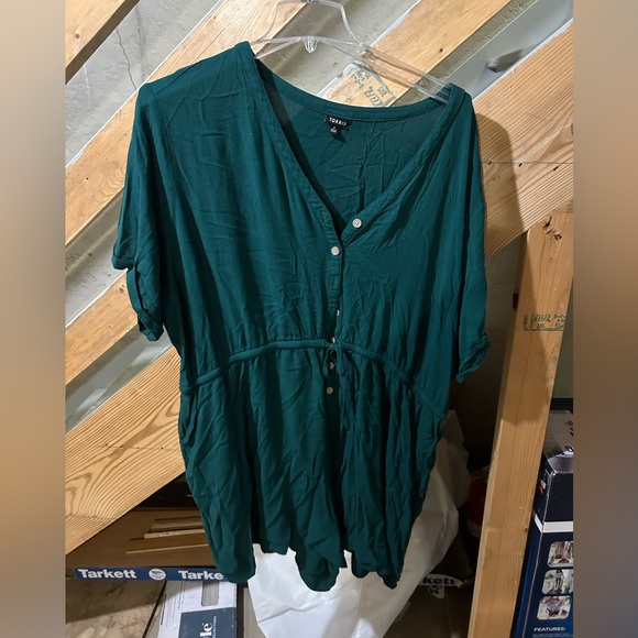 Torrid Green Short Sleeve Button Down romper - Picture 1 of 3